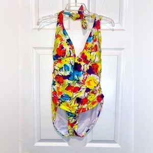 FirPearl Floral Halter One Piece Swimsuit. Size 10